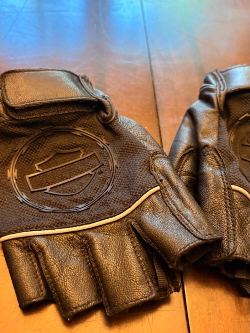 Harley-Davidson Men's Leather Fingerless Riding Gloves Barbed Wire Medium